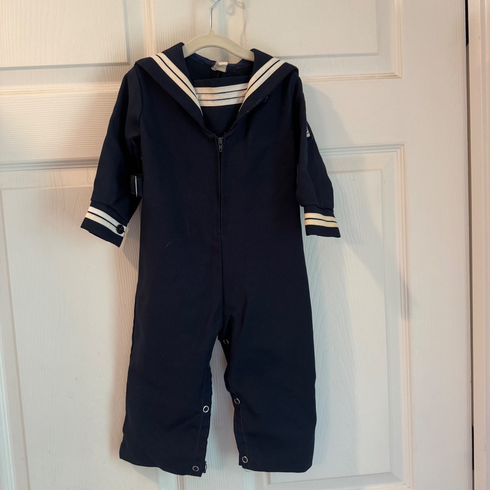 R-Gee Originals Sailor Jumpsuit Kids 24M‎ Navy Blue Nautical Vintage B3728C